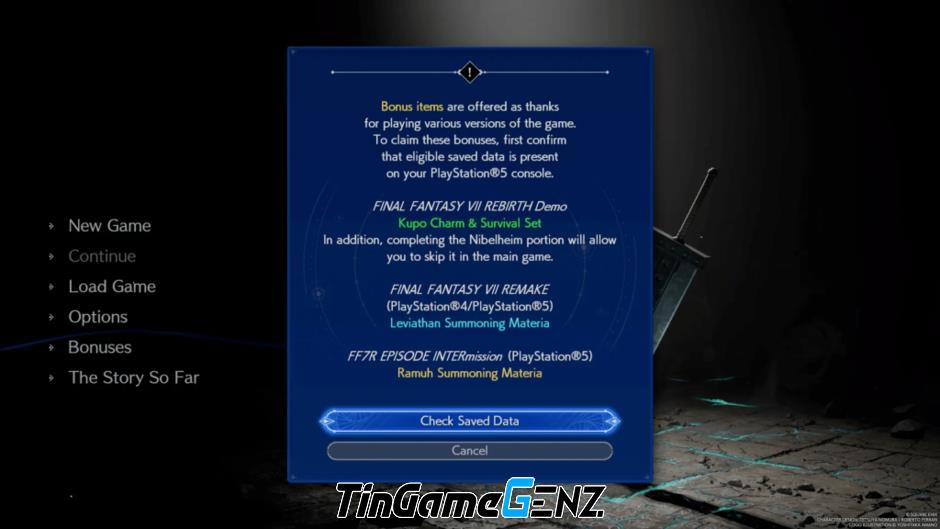 Cách nhận quà từ file savegame cũ trong Final Fantasy VII Rebirth